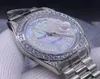 Luxury Single Ring Diamond White Pearl Men039s Watch 41mm rostfritt stål Strap Automatic Date3021469