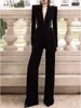 Women's Two Piece Pants High-End Elegant Business Outfits 2024 Spring Heavy Industry Beaded Black Suit Jacket Wide-Legged Two-Piece Sets