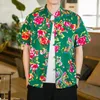 Men's Casual Shirts Men Short Sleeve Formal Shirt Regular Fit Vintage Chinese Style Summer With Northeastern Flower Pattern