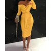 Casual Dresses 2024 Spring Summer Women's Clothing Solid Color Off-Shoulder Long Sleeve Pleated Strap Tight Skirt