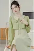 Casual Dresses Elegant Office Lady Formal Dress Outfits Vintage Modern Style Light Green Empire A-Line Woman Midi Faldas Vestido Festa