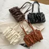 Bag Fashion Exquisite Shopping Portable Commuter Street Handbags Women Pleated Solid Shoulder Leather Totes