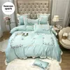 Ensembles de literie Luxury 600TC Rose et blanc Broiderie Coton Egyptien 220x240 avec housse de couette en soie