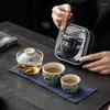 Teaware Sets Vintage Set With Blue-and-White Porcelain Portable Two Tea Cups And One Gaiwan Travel For Outdoor Brewing