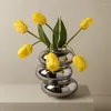 Vases Nordic Light Luxury Plating Silver Mirror Donut Vase Home Living Room Desktop Ceramic Dried Flower Arrangement Decoration