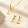 Fashion Boutique Jewelry Set Mini Style New Letter Earrings Luxury Boutique Gifts Jewelry Set High Quality 18K Gold Plated Love Gift Pendant Necklace