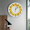 Wanduhren karierte Sonnenblumenuhr Große moderne Küche ess runde Schlafzimmer Stille Hanging Uhr