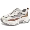 Chaussures de fitness Femmes Sneakes Chunky 2024 Platform Quality Suede Mesh papa confortable Soles épaisses Gray