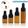 Opslagflessen 10 stks/partij 1 ml 2 ml 3 ml 5 ml bruine glazen druppelaar fles lege essentiële oliedlaop met pipetten mini -parfum jar