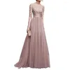 Robes décontractées Femme Prom Party Robe Round Nou Lace Flower Half Mancheve Sell Taist Longueur plissé Lady Maxi Soirée