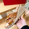 Genuine Leather Rivet Wedges Slippers Women Shoes Open Toe Hemp Rope Thick Sole Slide Mules Ladies Shoes