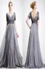 2016 Vintage Trendy Mother Off Bride Dresses Zipper A Line V Neck Appliques Chiffon Vestidos Dresses Evening Wear Gray mother of t6306974