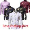 Mens Gold Rose Floral Print Shirts Brand Floral Steampunk Chemise White à manches longues Bronzing Camisa Masculina 240403