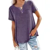 Kvinnors blusar Pullover Tops med Pocket Stylish V-Neck T-shirt Knappar Solid Color Loose Fit Tee Shirt för sommaren