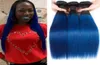 Indian 100 Human Hair 1B Blue Straight Virgin Hair Colored 1BBlue Straight 3 Bundles 1226inch Hair Extensions2209066