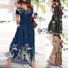 Abiti casual Donne Abito estate Stampa fiore Sviluppa maniche corte V Neck Big orlo vestito pieghettata fuori spalla maxi coagulo maxi