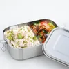 Dinnerware 1/2/3grids Stainless Steel Lunch Box Kitchenware Leak-proof Rectangle Storage Silver Buckle Lock Container Office