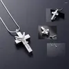 Colliers pendants incrustants en incrustation de Crystal Multistal Crystal Double Cross Indexless en acier Urne qui maintiennent les cendres de proches - !!!