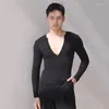 Stage Wear Latin Dance Tops For Men Big V-Neck Shirts Chacha Samba Tango Dress Practice Clothes Adult Male DQS15444