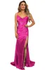 Vestidos de fiesta Prom Long Satin, con una sirena alta en hendidura alta, vestidos de noche sin césped, vestidos de cóctel de espagueti