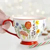 マグカップヨーロッパオフィスと家の手描きの花のパターンコーヒーカップチャイナチョコレートインハンドルのためのセラミックマグカップ