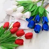 Decorative Flowers 3Pcs Artificial Tulips Red White Blue Faux Silk Tulip Floral Bouquets For 2024 Independence Day Patriotism Party Decor