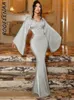 Casual Dresses BOOFEENAA Hollow Lace Up Flare Sleeve Maxi Dress Elegant Sexy Satin Silver Black Party Luxury Evening Gown C16-EH27
