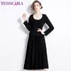 Lässige Kleider Tesscara Frauen Spring Elegantes Faltenkleid hochwertige Büro -Cocktailparty Robe Vintage Designer formelle Anlässe Vestidos