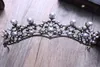 Barok Vintage Kristal İnci Gelin Tiaras Saç Bandı Başlığı Siyah Rhinestone Prenses Pageant Taç Düğün Saç Aksesuarları Y2199827