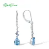 Dangle Earrings SANTUZZA Pure 925 Sterling Silver For Women Sparkling Blue Glass/Spinel White Cubic Zirconia Dangling Fine Jewelry