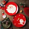 Placas Adorável Papai Noel Claus Tableware Conjunto de relevo de cerâmica de cerâmica pintada à mão Placa decorativa de pastelaria de doces de disco grande