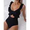 Женские купальники Cikini 2024 Rufffle Edge Sexy One Piece Swimsuit Solid Color Summer Beach Counte для женщин