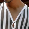 Men's Casual Shirts INCERUN Tops 2024 American Style Striped V-neck Perspective Mesh Sexy Male Sleeveless Blouse S-2XL