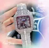 Data di giorno famosa ora 3 puntatore Guarda la moda Shiny Shiny Starry Crystal Diamonds Ring Bezel Men Clock Battery Battery Square Roman Tank Series Owatch Gifts