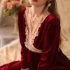 Women's Sleepwear Elegant Nightdress Soft Velour Women Winter Bathrobe Home Dress Loose Nightgown V-Neck Loungewear Velvet Homewear