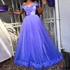 Festklänningar Janevini från axel lavendel prom plus storlek kvinna lång puffy tyll formella klänningar för kväll snörning galajurken