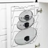 Kitchen Storage Wall Cabinet Mount 4-Shelf Pot Lid Rack Organizer White