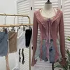 Tanques de mujeres Halter Top Cardigan Conjunto de cinta de rufa de flores sexy Camisole Slim Fit Bell mangas tanque