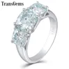 Transgems 10k White Gold Three Stone 2ct 75mm Cushion Cut Moissanite Engagement Ring For Women Fine Jewelry Y190612034585763