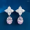 Stud Earrings Imported High Carbon Diamond Clover 11 11mm Inlaid Oval Pink With Luxurious Inlay Style Niche