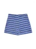 Kvinnors shorts Kvinnor Fashion Holiday Style Randig Print Blue Elastic Girls Beach High midja stickade kjolar