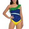 Dameszwemkleding Vlag van Brazilië Vrouwen ruche een stuk zwempak sexy bodysuit monokini badpak brasil