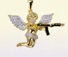 Hip Hop Gold Ploated Angel Gun Solid Back Pendant Necklace Iced Out Cubic Zirkon Mens sieraden Gifts6381332