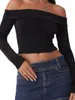 Women's T Shirts Women Sexy Off Shoulder Tops Y2k Slim Fit Long Sleeve Crop Top Fold Over Basic Tight Tee Going Out Tshirt