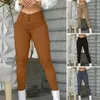 Kvinnor Pants Elastic Leggings Stylish High midje Slim Fit With Button Hip Wrap Detail Casual Office Byxor för en chic