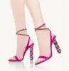 Dames one line buckle aquazuras sandalen aura plexi hoge hakken kristallen knop feest trouwschoenen hoge hakken sexy open teen sandalen met doos