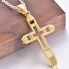 Colliers pendants Style Fashion Gold Color Cross Collier Men Femmes Femmes Colliers de chaîne en acier inoxydable Bijoux de fête masculine chrétienne