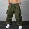 Pantalones para hombres Cargo de varios bolsillos Color sólido sólido recto