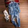 High Street Men Denim Jumpsuit Hip Hop Streetwear Hole Seved Jeans Sevels Pants Pants Pants Fashion Prates 240407