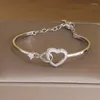 Bangle Korea&Japanese Delicate Hollow Heart Charm Bangles For Women Fashion Brand Jewelry Crystal Twist Bracelets Accessories